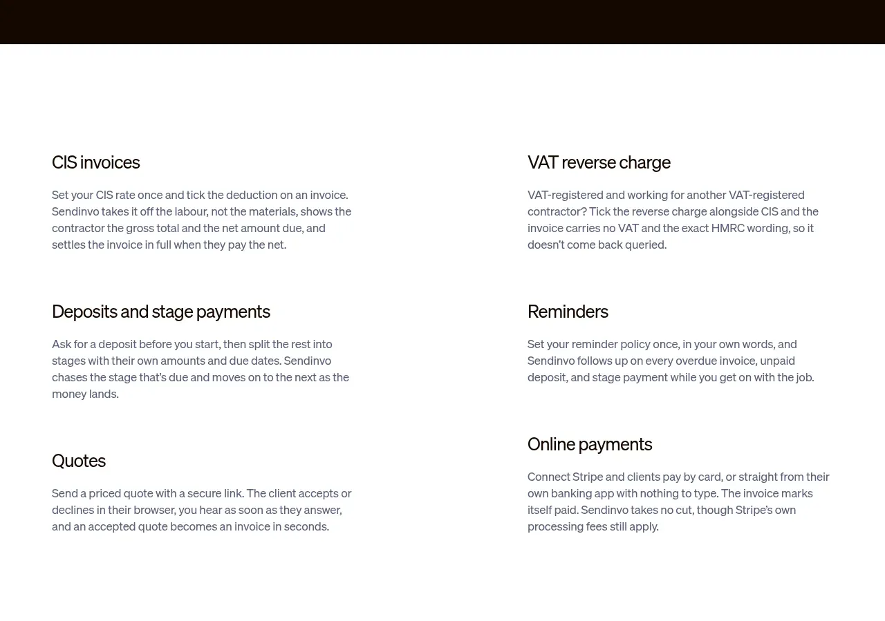 sendinvo.com feature grid component
