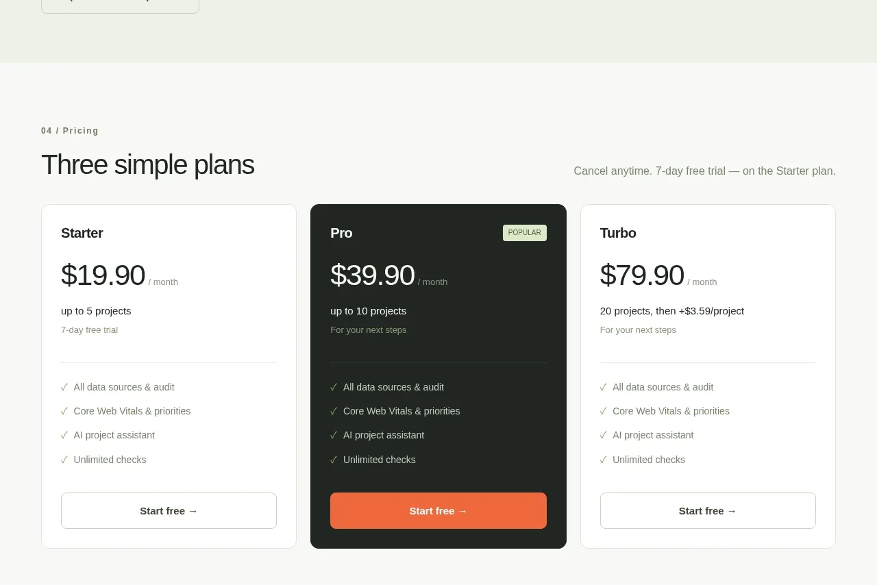 Simha Digital pricing table component