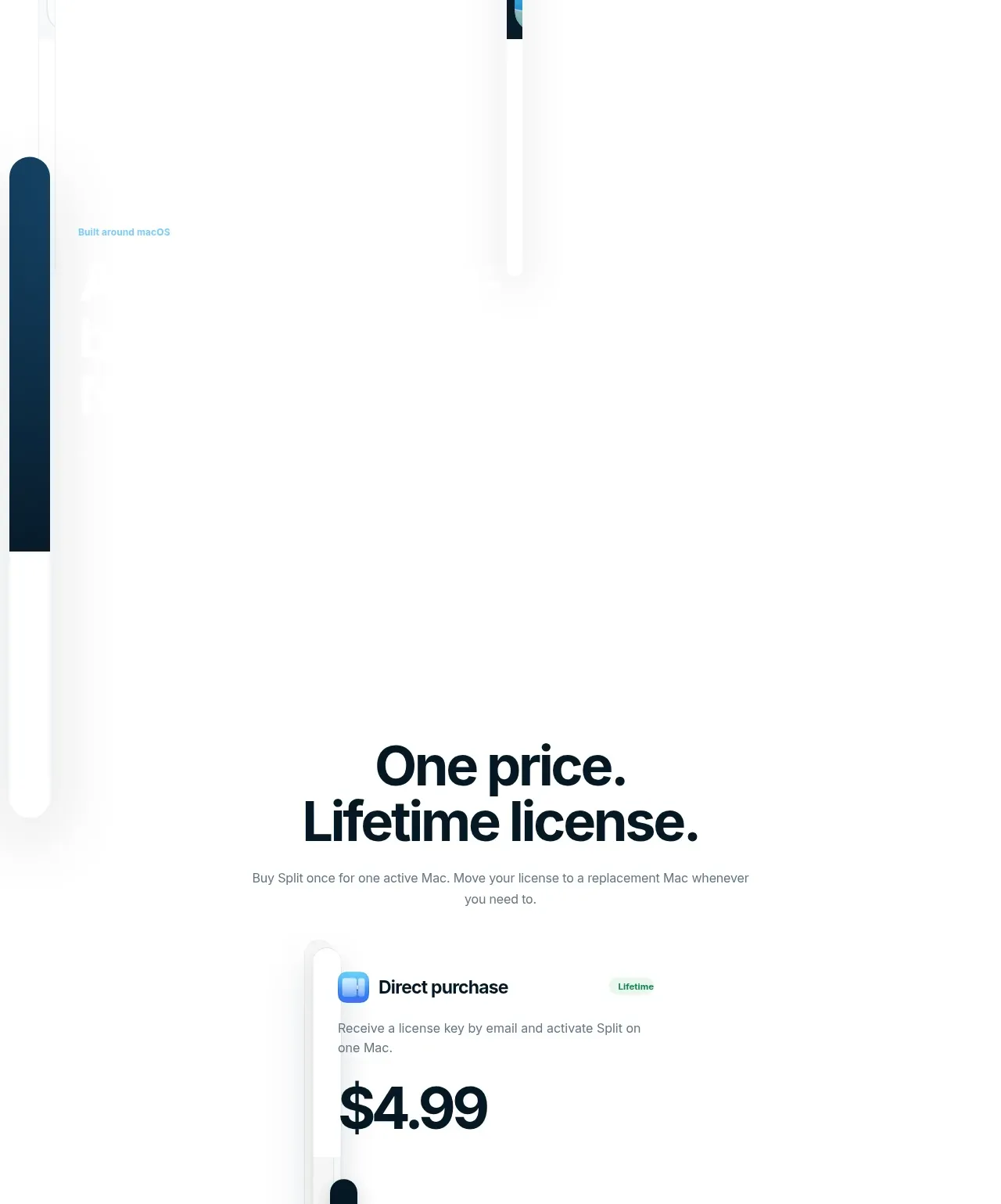 Split pricing table component