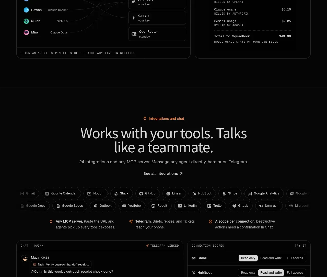 SquadRoom feature grid component