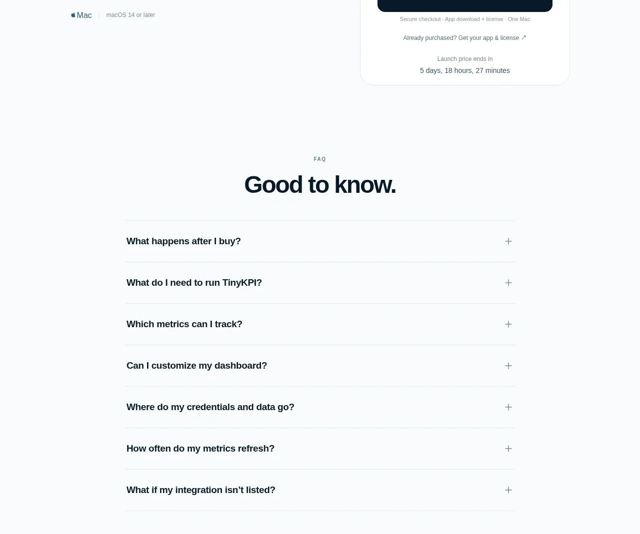TinyKPI pricing table component