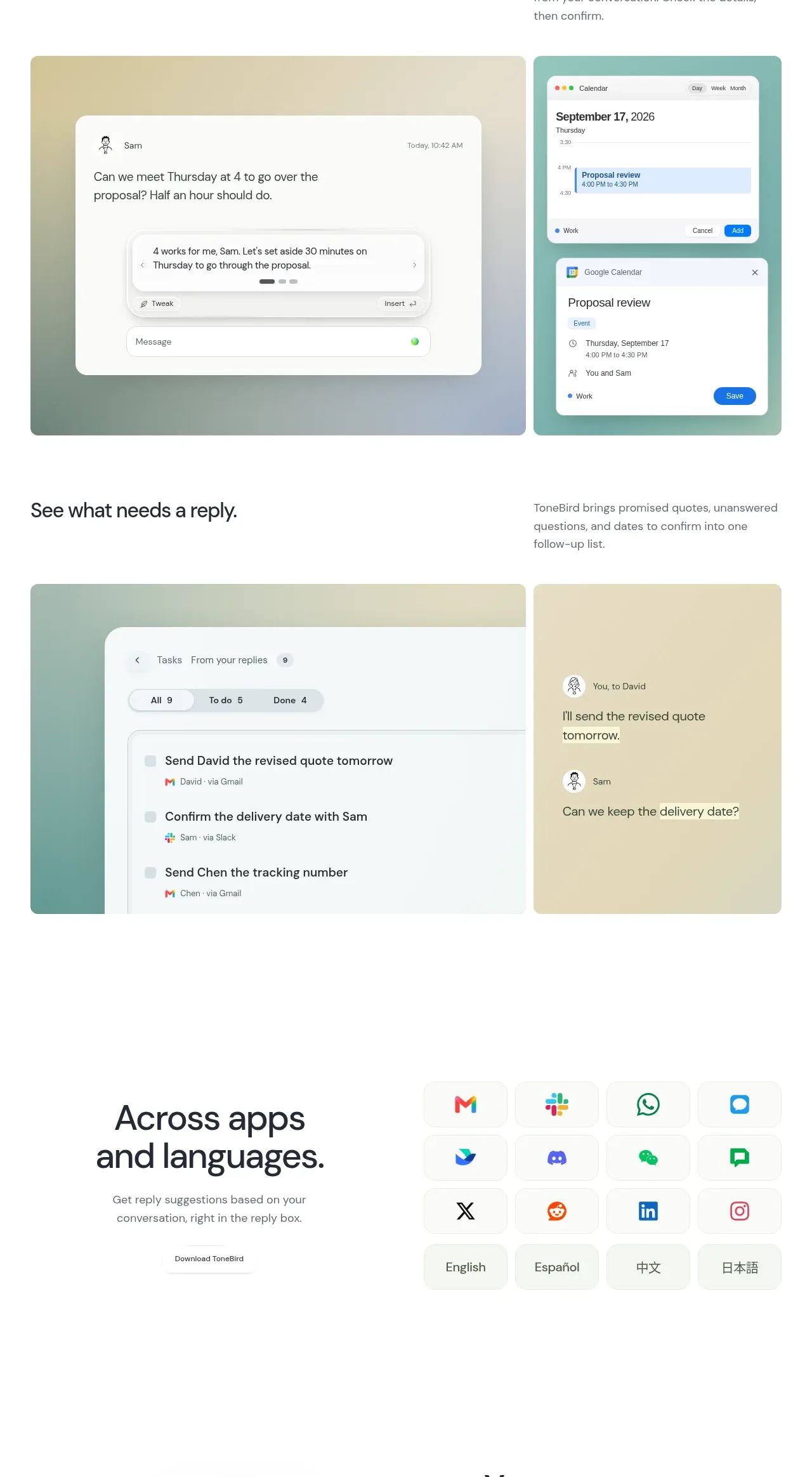 ToneBird feature grid component