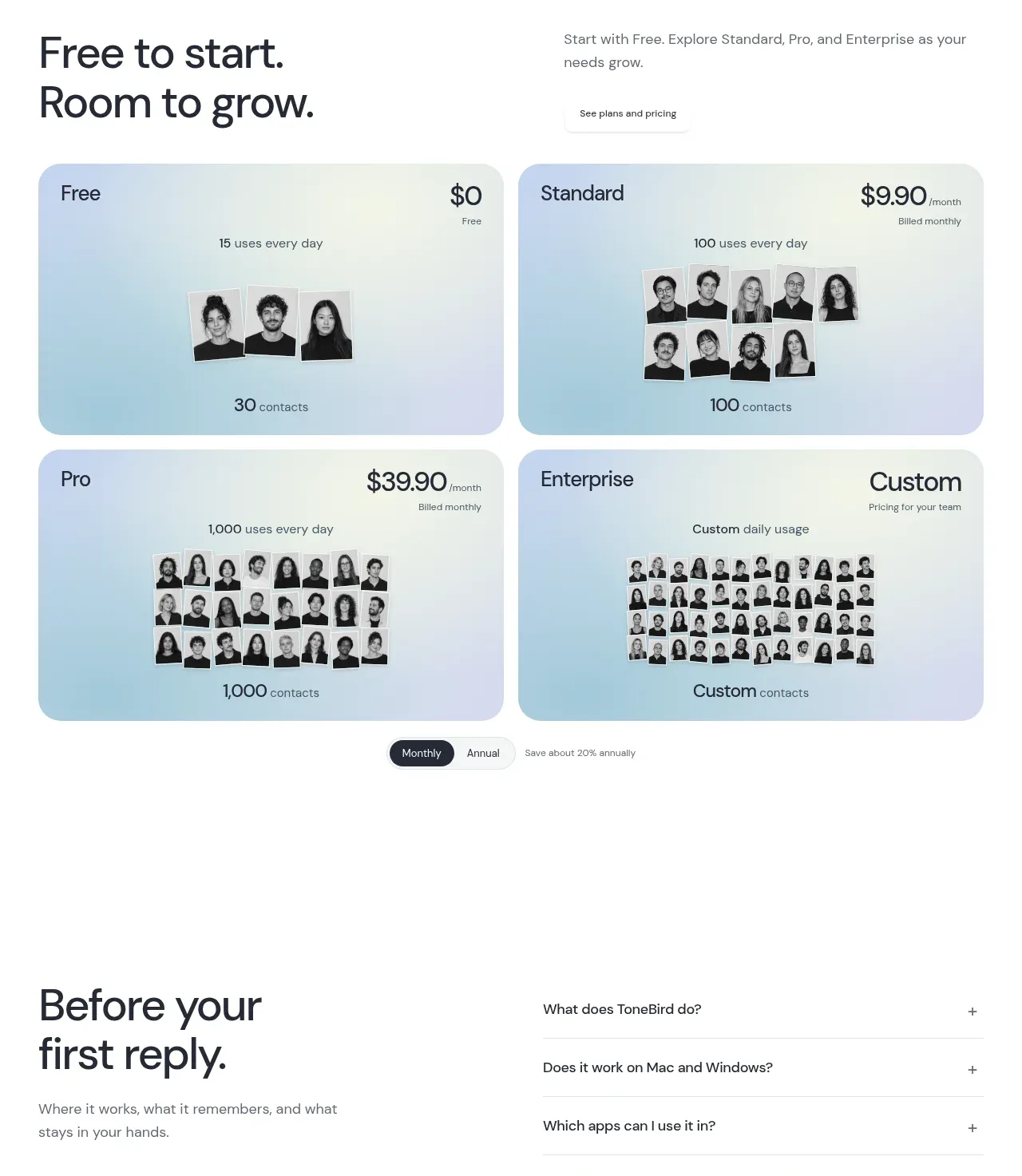 ToneBird testimonials component