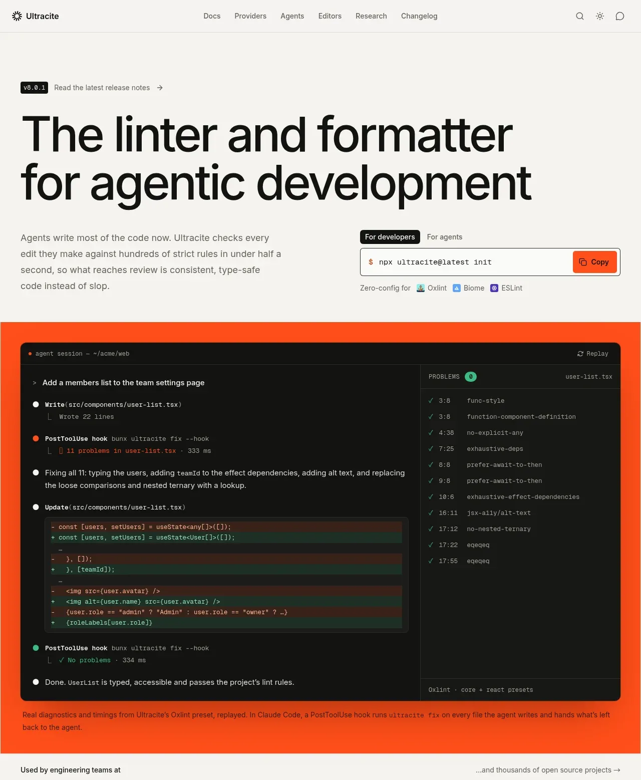 Ultracite v8 hero component