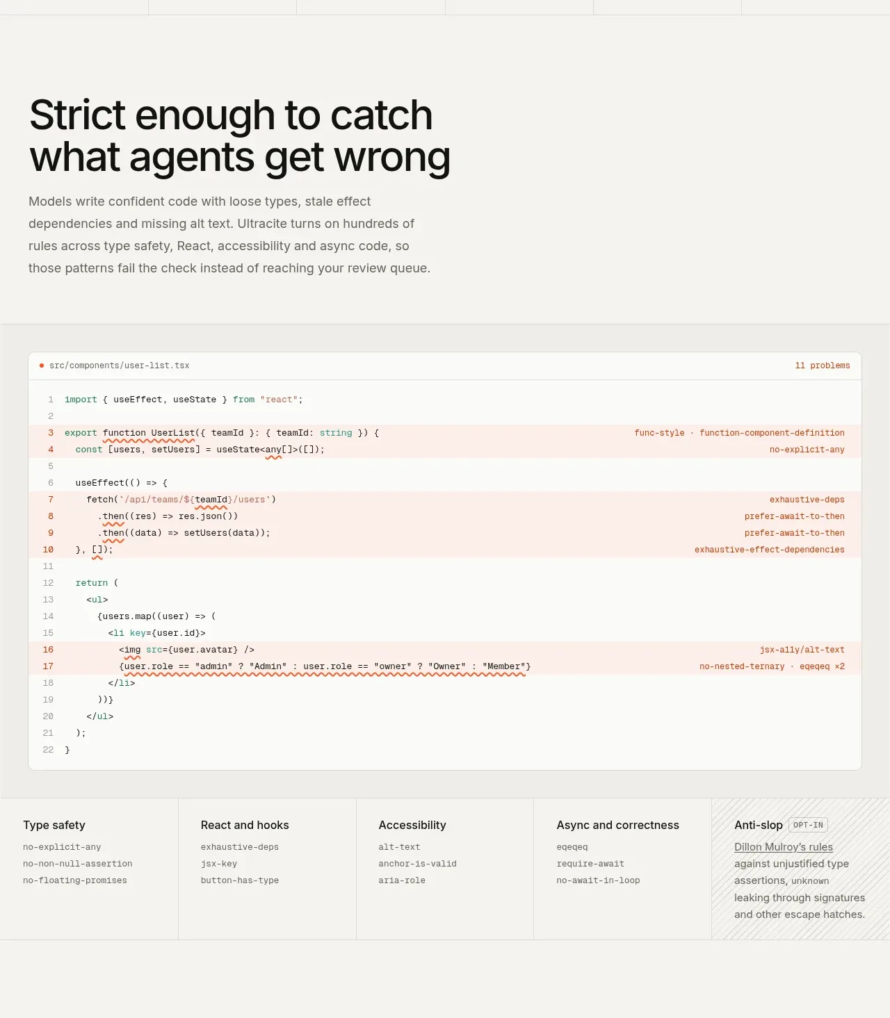 Ultracite v8 feature grid component