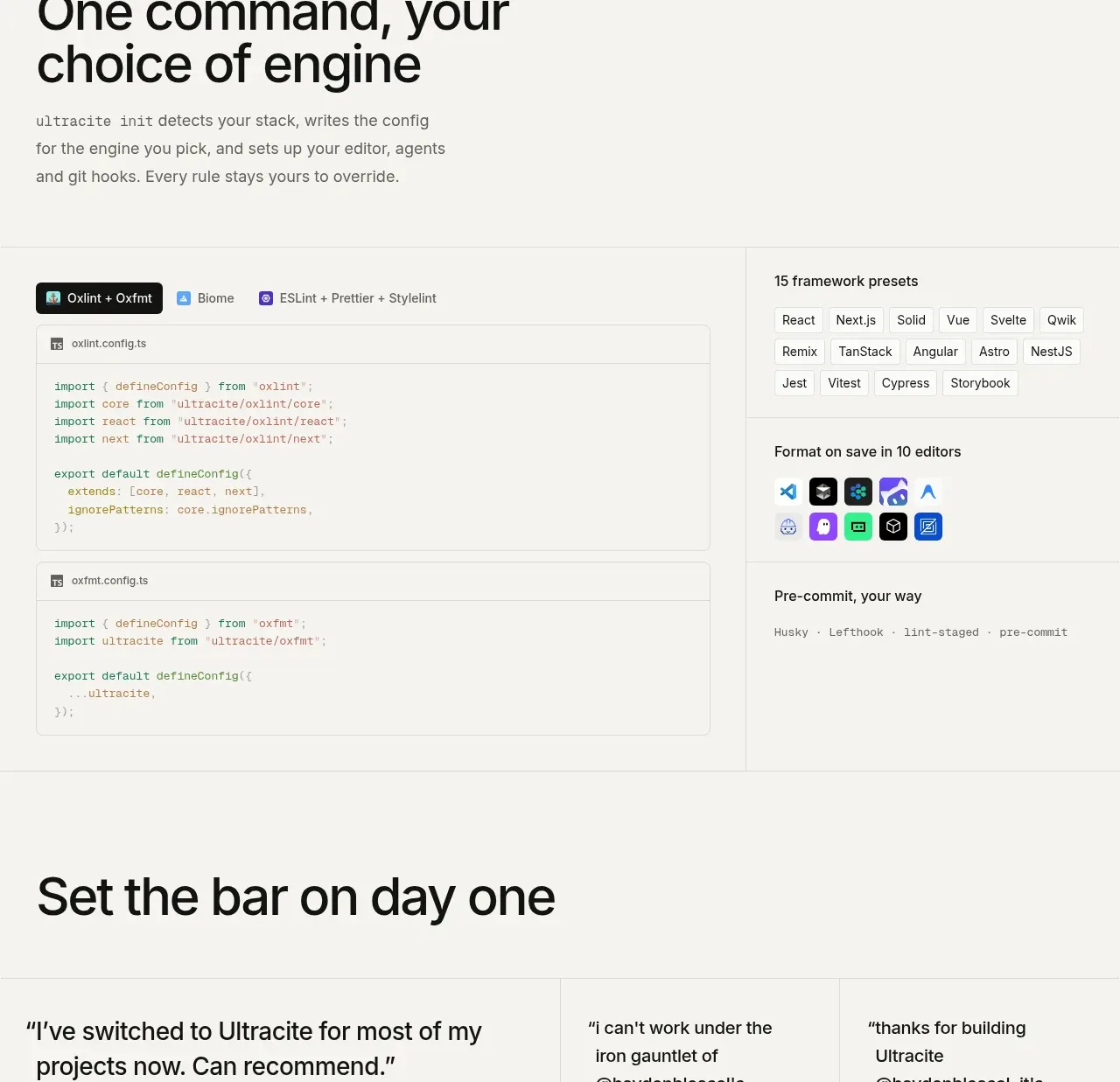 Ultracite v8 feature grid component