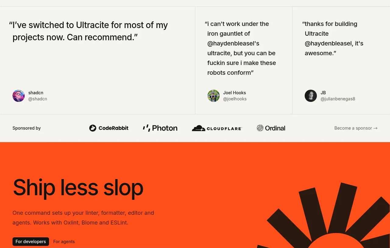 Ultracite v8 testimonials component