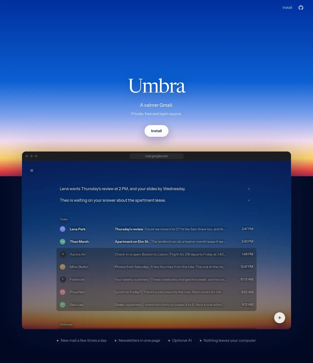 Umbra Mail hero component