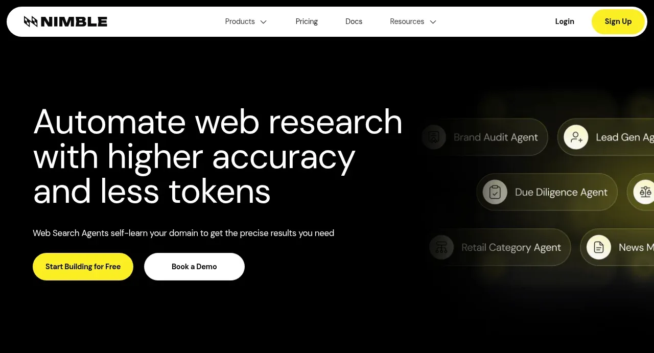 Web Search Agents by Nimble hero component
