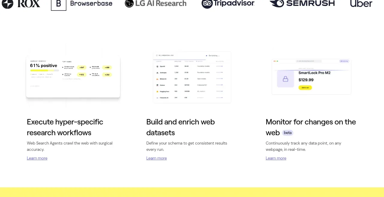 Web Search Agents by Nimble feature grid component