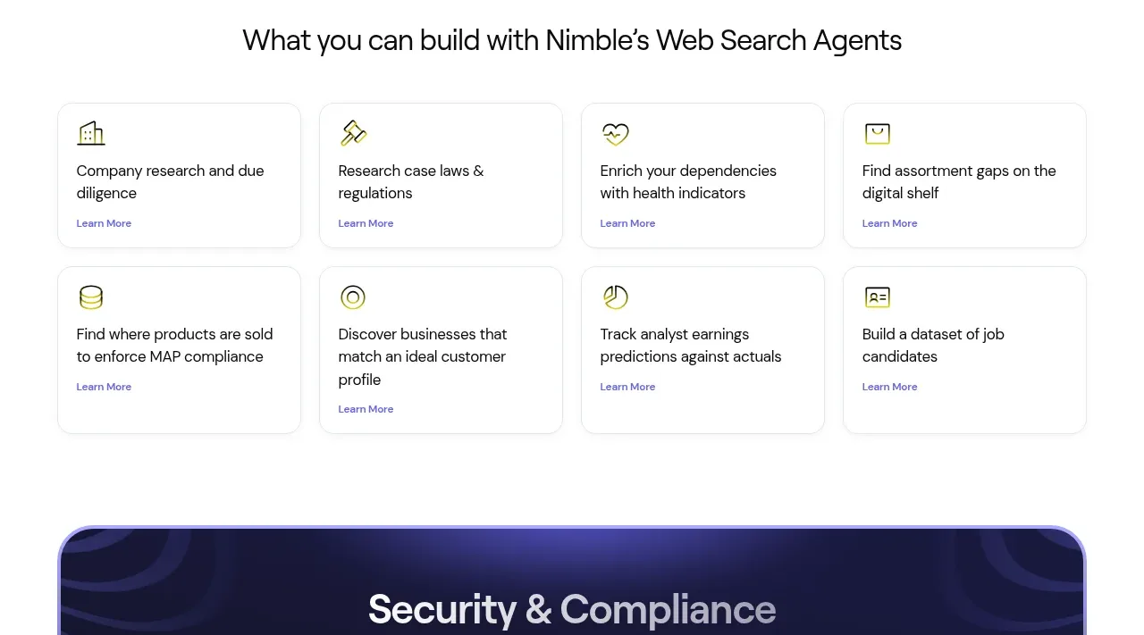Web Search Agents by Nimble feature grid component