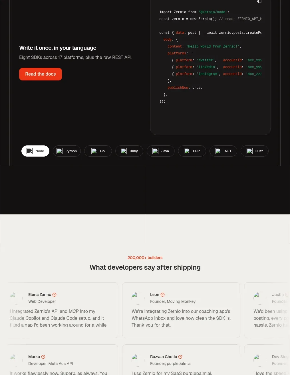 Zernio code block component