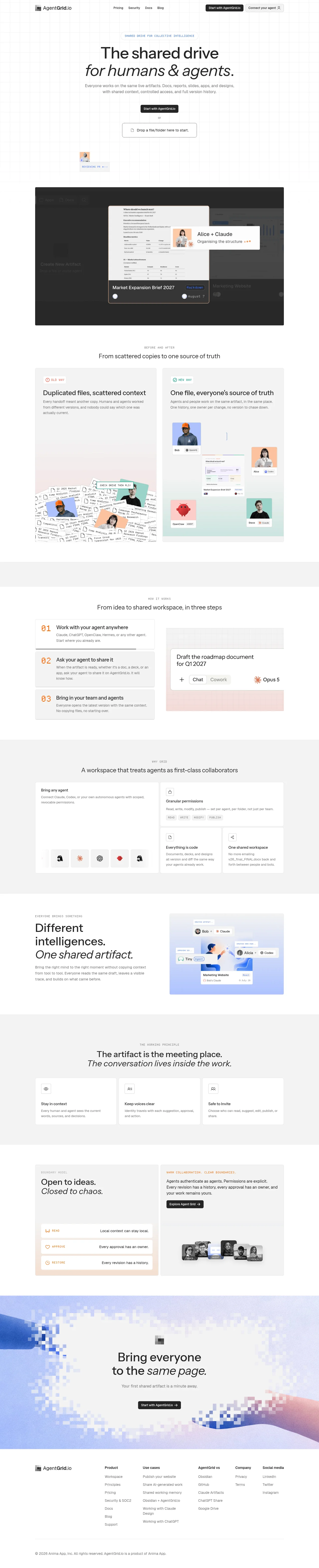 AgentGrid.io · Landing page · Minimal · Editorial · Gradient screenshot