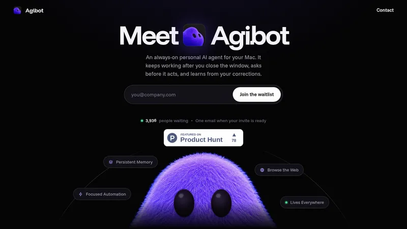 Agibot · Landing page · Dark · Playful · Minimal screenshot