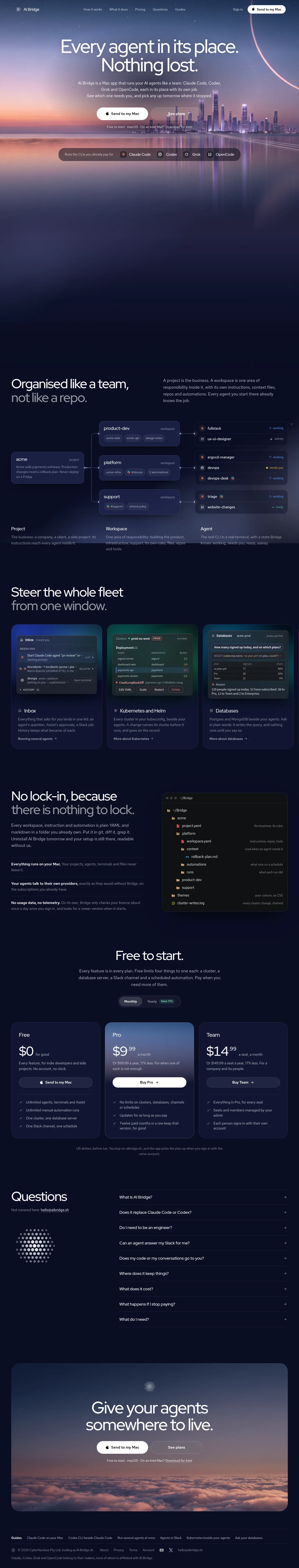 AI Bridge · Landing page · Dark · Gradient · Minimal screenshot