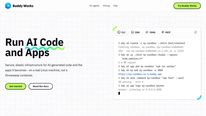 AI Sandboxes by Buddy · Landing page · Minimal · Brutalist · Gradient screenshot