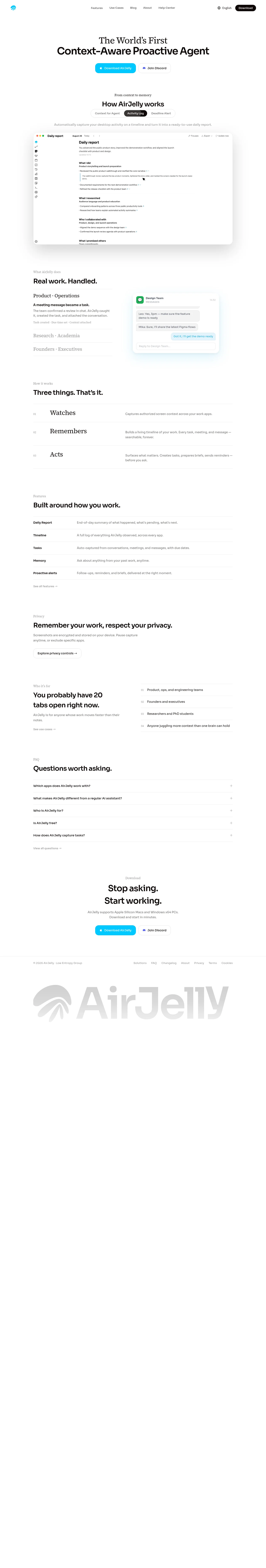 AirJelly · Landing page · Minimal · Editorial · Monochrome screenshot