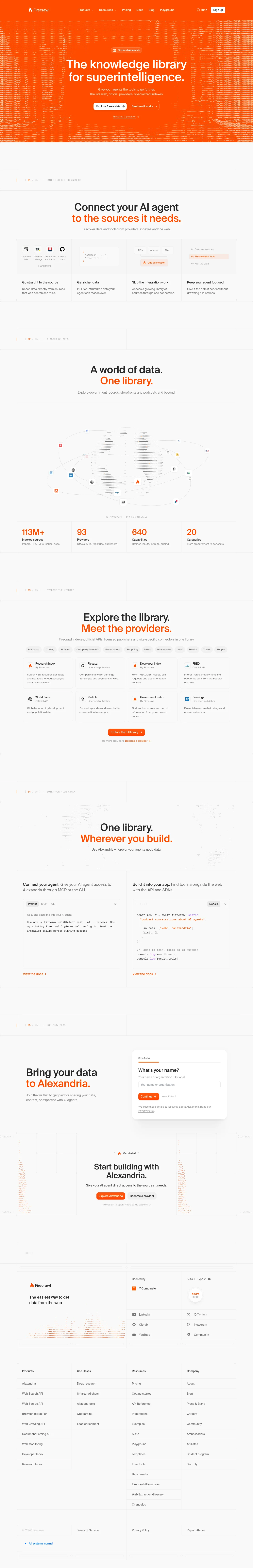 Alexandria by Firecrawl · Landing page · Minimal · Editorial · Monochrome screenshot