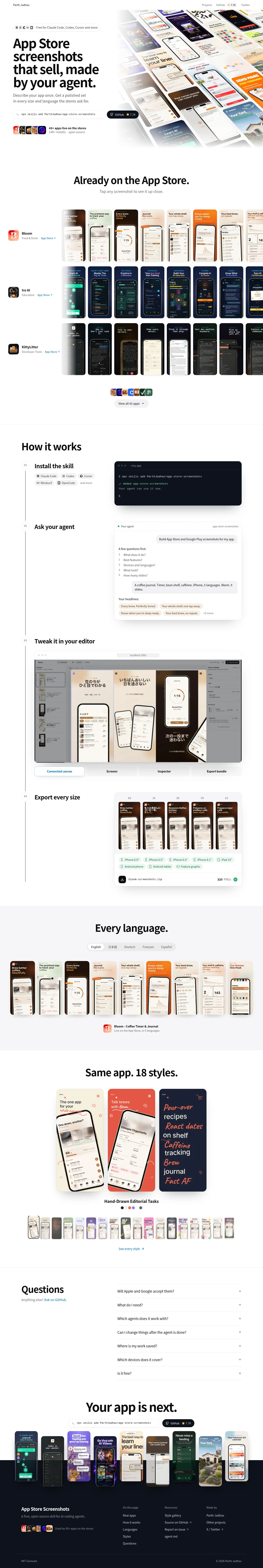 App Store Screenshots · Landing page · Minimal · Editorial screenshot
