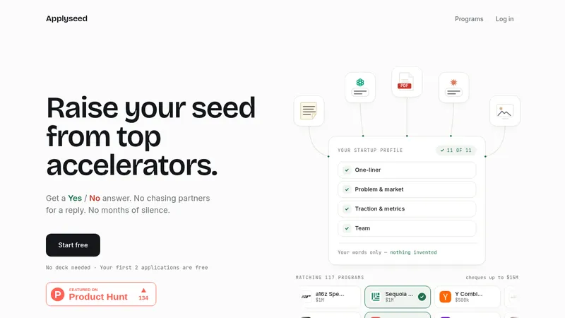 ApplySeed · Landing page · Minimal · Monochrome · Corporate screenshot