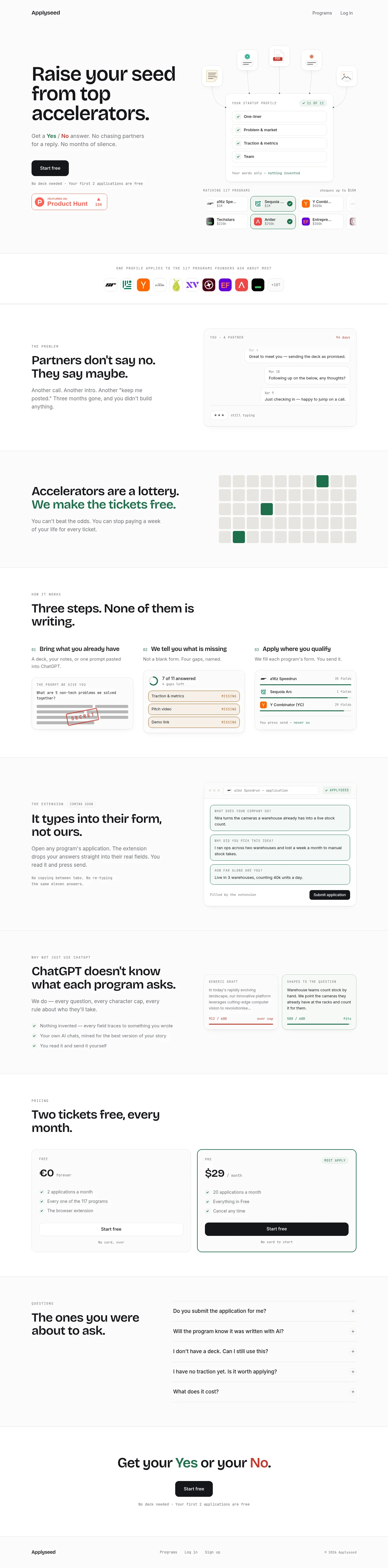ApplySeed · Landing page · Minimal · Monochrome · Corporate screenshot