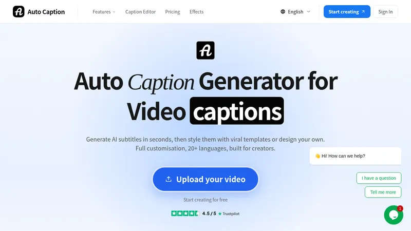 autocaptioner.com · Landing page · Minimal · Playful screenshot