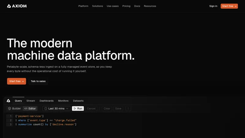 Axiom · Landing page · Dark · Minimal · Dense screenshot