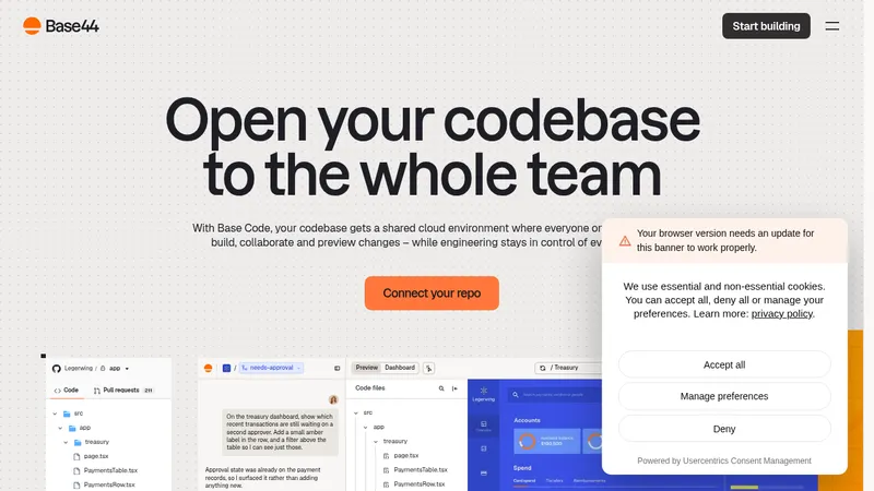 Base Code · Landing page · Minimal · Editorial · Gradient screenshot