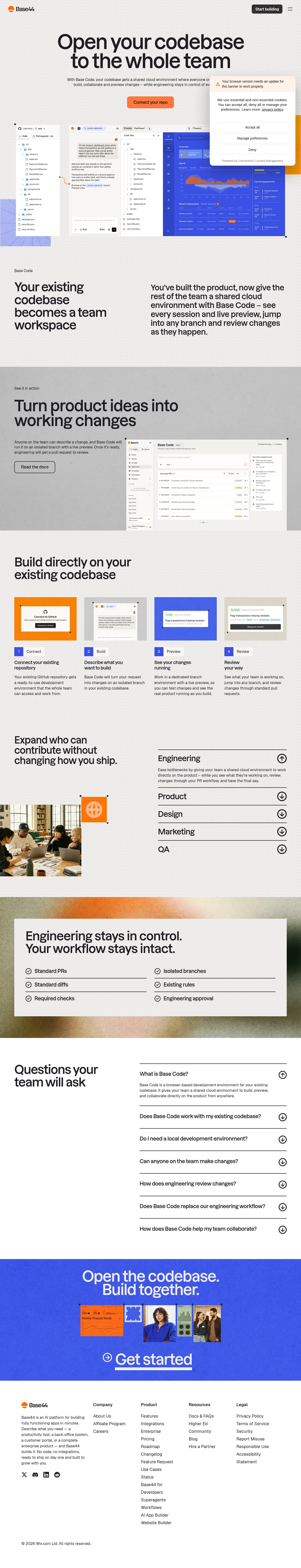 Base Code · Landing page · Minimal · Editorial · Gradient screenshot