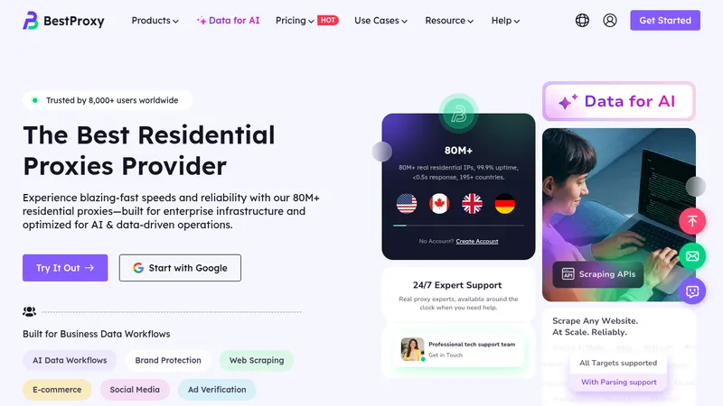 bestproxy.com · Landing page · Gradient · Playful · Bento screenshot