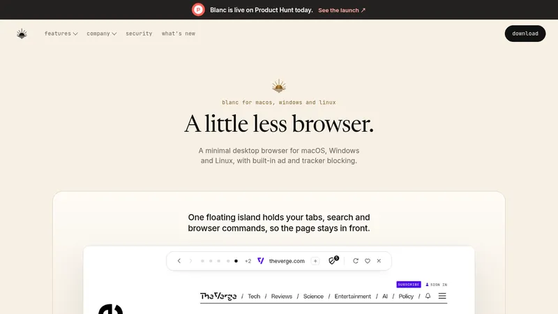 Blanc · Landing page · Editorial · Minimal · Retro screenshot