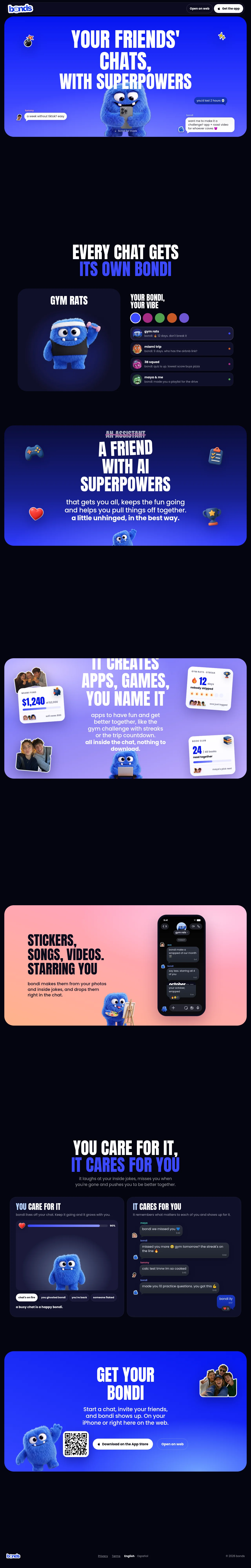 bonds · Landing page · Playful · Dark · Gradient screenshot