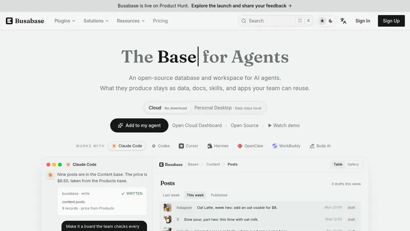 Busabase · Landing page · Minimal · Editorial screenshot