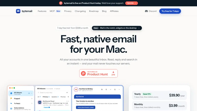 bytemail · Landing page · Minimal · Corporate · Gradient screenshot