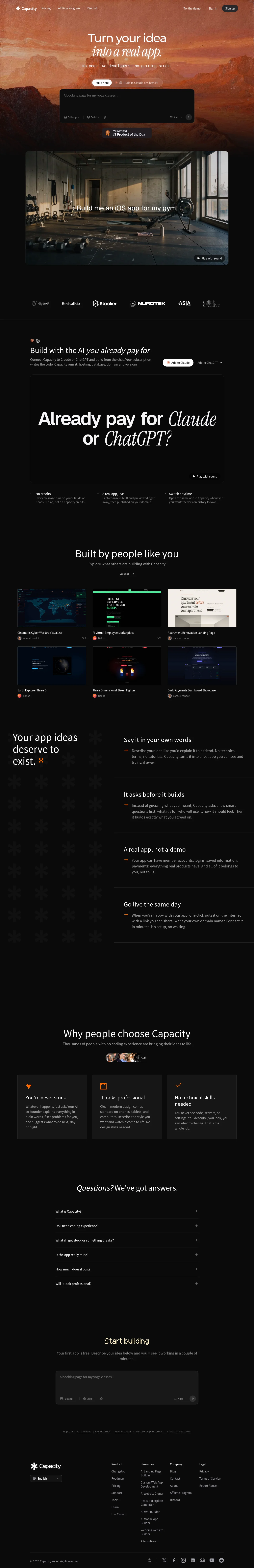 capacity.so · Landing page · Dark · Minimal · Gradient screenshot