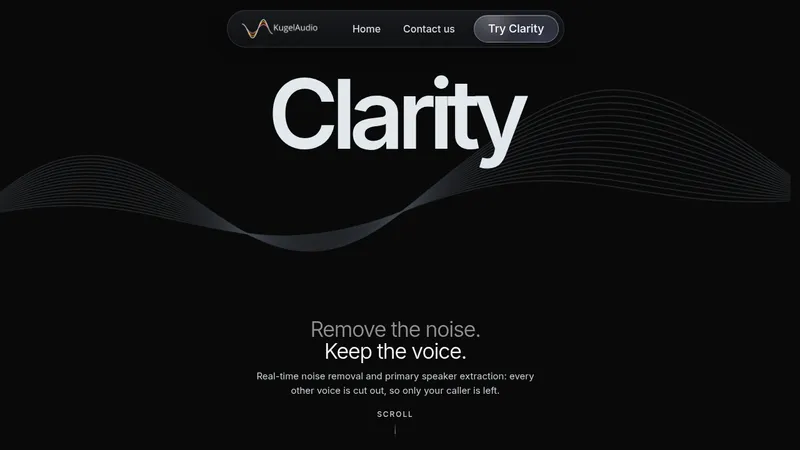 Clarity · Landing page · Dark · Minimal screenshot