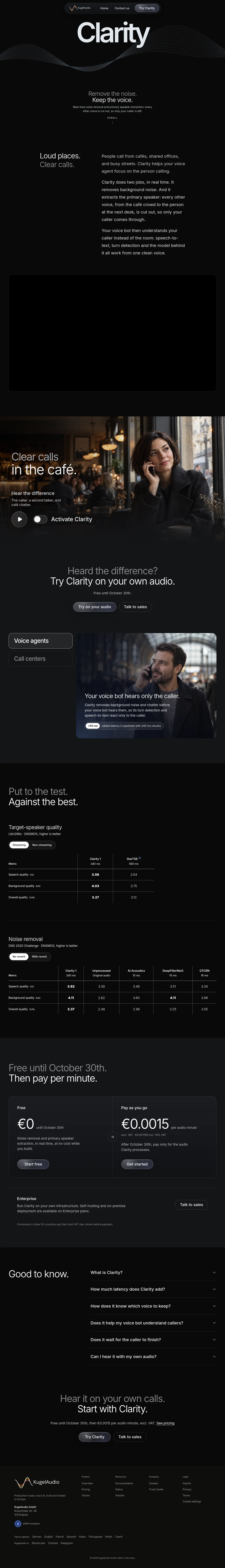 Clarity · Landing page · Dark · Minimal screenshot