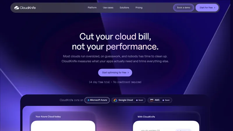 CloudKnife · Landing page · Dark · Minimal screenshot