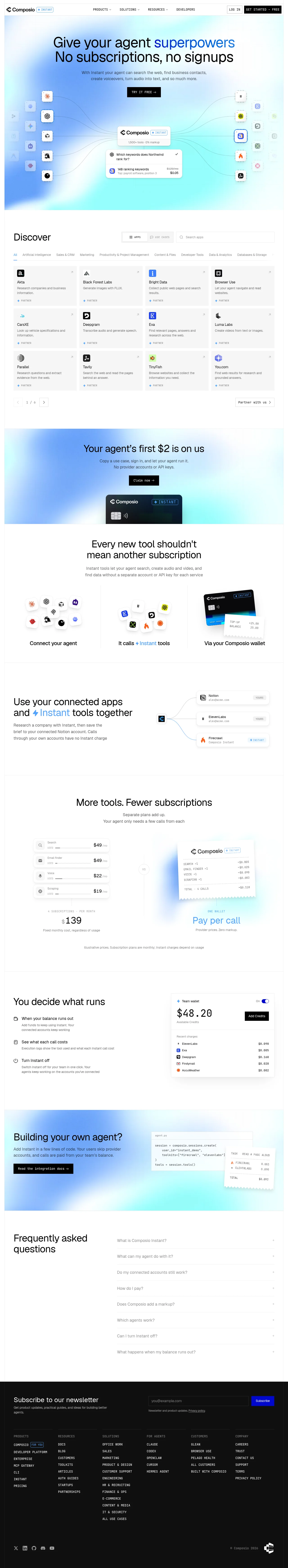 Composio Instant · Landing page · Minimal · Gradient screenshot