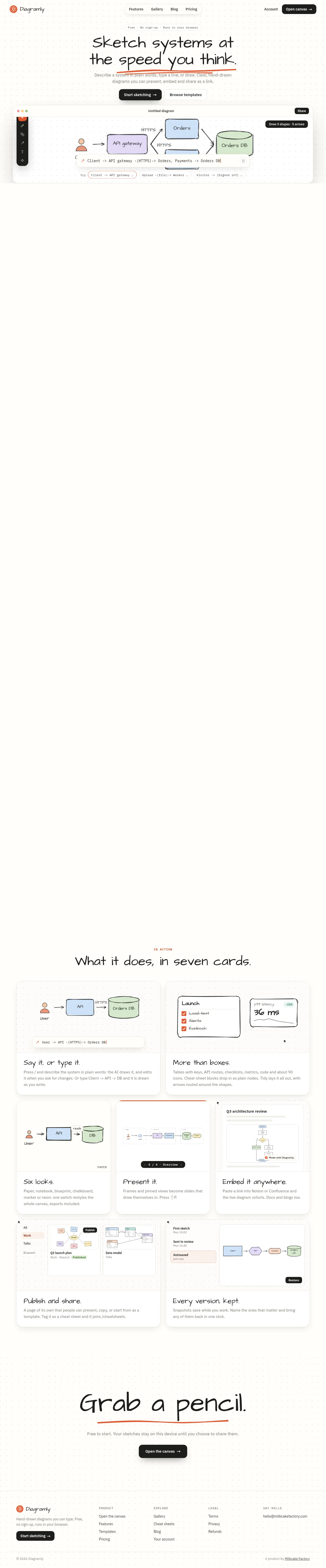 Diagramly · Landing page · Minimal · Illustrated · Editorial screenshot