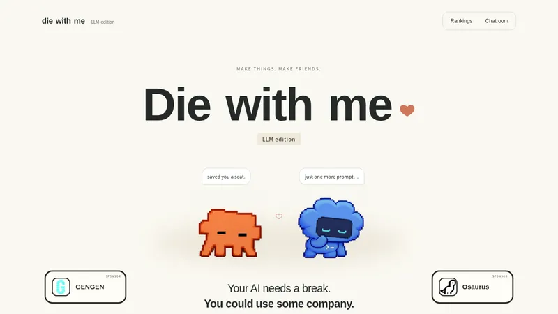 Die With Me · Landing page · Minimal · Illustrated · Editorial screenshot