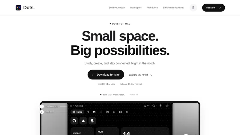 Dots · Landing page · Minimal · Editorial · Monochrome screenshot