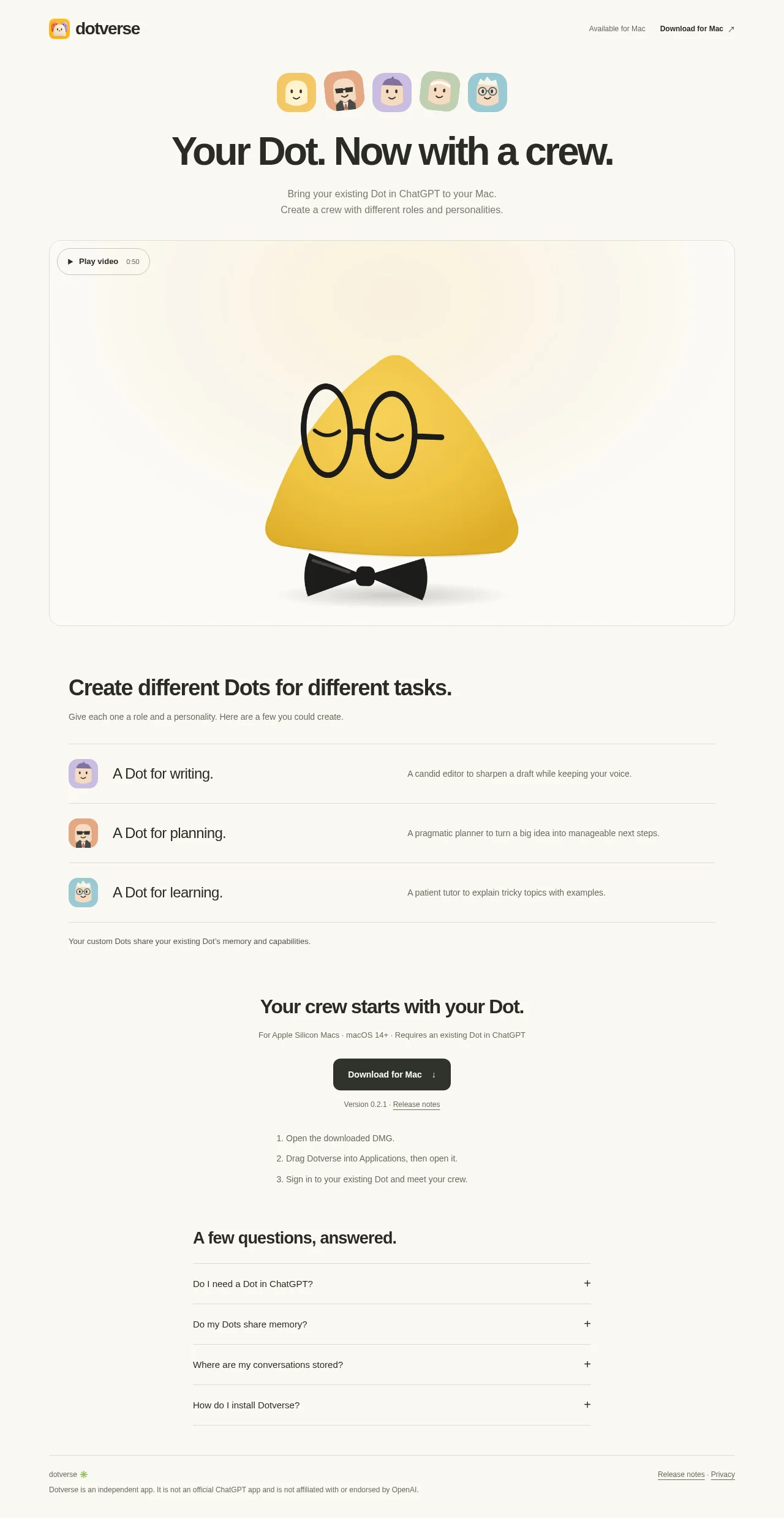 Dotverse · Landing page · Minimal · Illustrated · Editorial screenshot
