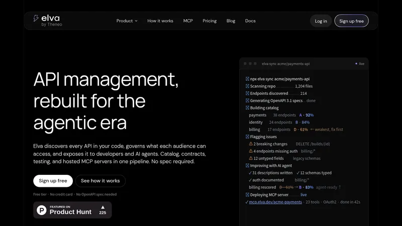 Elva · Landing page · Dark · Minimal · Editorial screenshot
