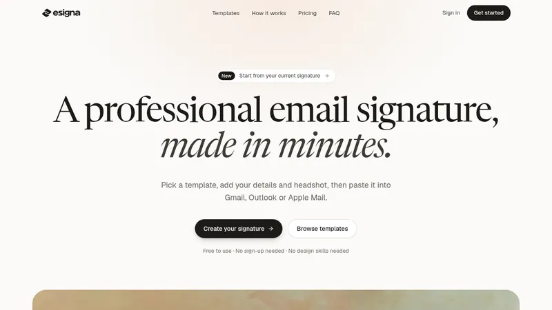esigna · Landing page · Editorial · Minimal screenshot