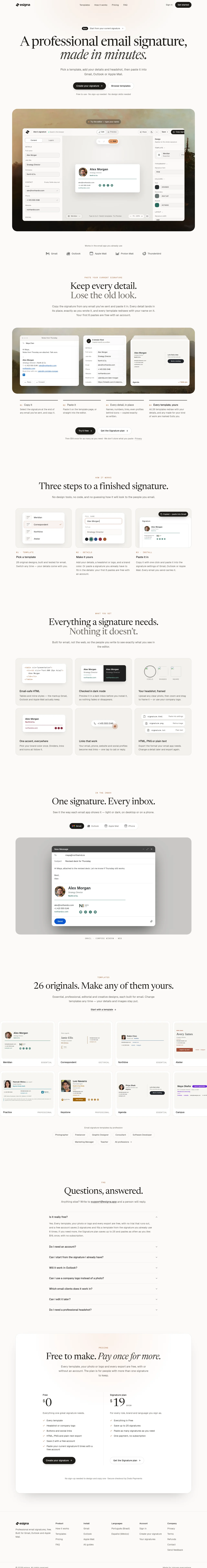 esigna · Landing page · Editorial · Minimal screenshot
