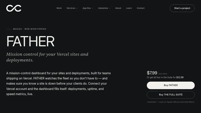 FATHER · Landing page · Dark · Minimal · Editorial screenshot