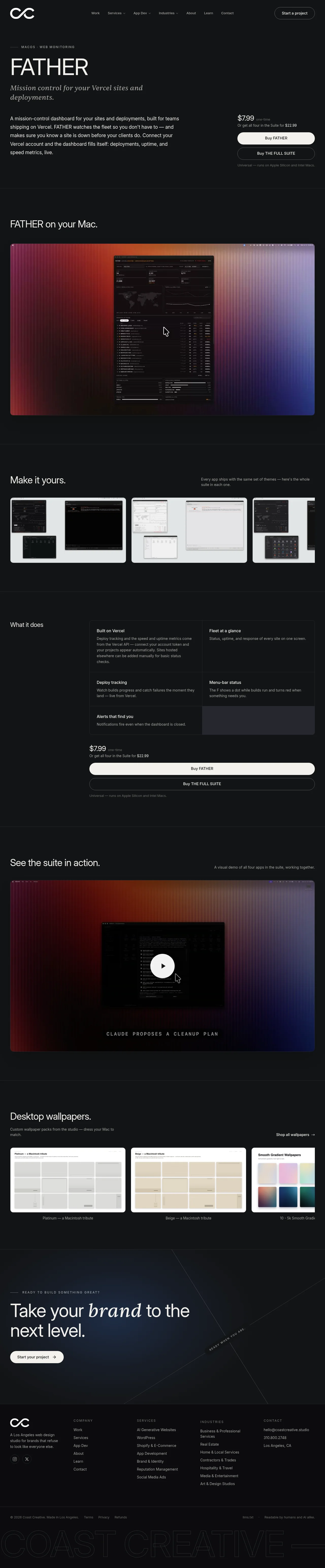 FATHER · Landing page · Dark · Minimal · Editorial screenshot