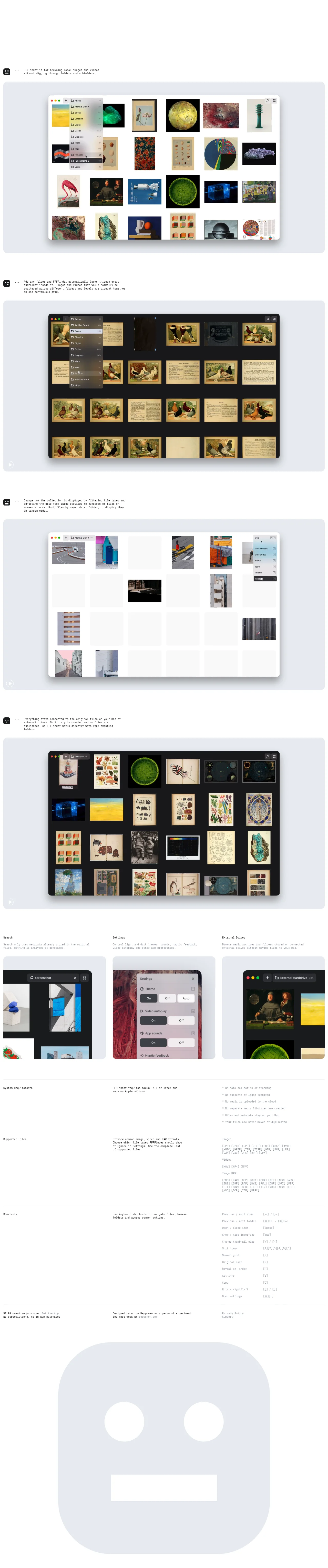 FFFFinder · Landing page · Minimal · Editorial · Dense screenshot