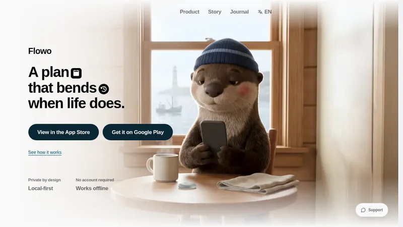 Flowo · Landing page · Minimal · Editorial · Playful screenshot